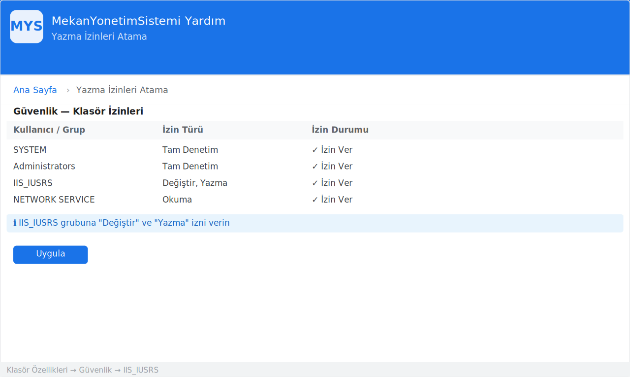 kurulum › yazma-izinleri
